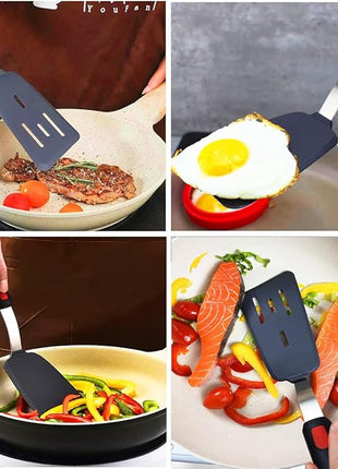 4Pcs Spatula Silicone Heat Resistant Flexible Rubber Silicone Spatulas for Nonstick Cookware, Burger Pancake Spatula Turner Large Silicone Spatulas Set for Cooking Kitchen Utensils Set Black