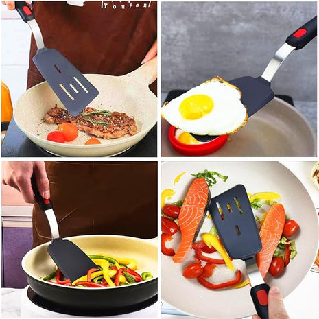 4Pcs Spatula Silicone Heat Resistant Flexible Rubber Silicone Spatulas for Nonstick Cookware, Burger Pancake Spatula Turner Large Silicone Spatulas Set for Cooking Kitchen Utensils Set Black