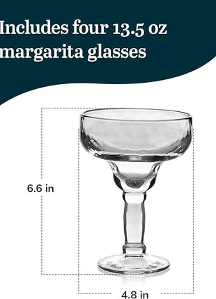 Libbey Yucatan Margarita Glasses Set of 4, 13.5 Oz, Stunning Ripple Bar Glass Set, Cocktail Glassware for Frozen Daiquiri, Slushy Punch, and More