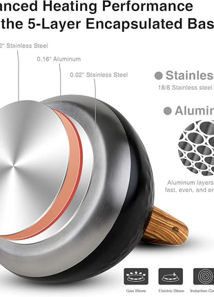 Tea Kettle, Toptier Teapot Whistling Kettle with Wood Pattern Handle Loud Whistle, Food Grade Stainless Steel Tea Pot for Stovetops Induction Diamond Design Water Kettle, 2.7-Quart Black