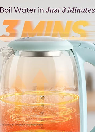 Cosori Electric Kettle, No Plastic Filter & Spout, Tea Kettle & Hot Water Boiler For Coffee & Tea, Water Heater & Teapot, Automatic Shut Off, Borosilicate glass, Green, 1.7L/1500W