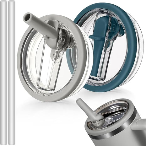 40oz Flip Straw Leak Proof Lid for Stanley H2.0 Quencher Protour Tumbler, 2 Pack Spill Proof Lid Replacement Straw Cover Top for 40 OZ Stanley Cup Accessories (Ash, Blue Spruce)