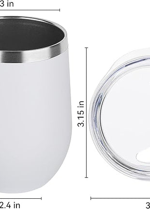 DOMICARE Stainless Steel Wine Tumbler Bulk with Lid, Personalized White Insulated Tumblers Set, 12oz Travel Coffee Cups Pack of 4
