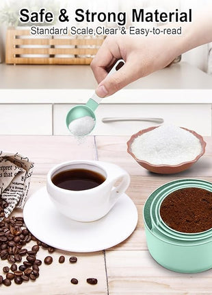 Measuring Cups and Spoons Set, Stackable Cups and Spoons, 10 Pieces Nesting Measure Cups with Stainless Steel Handle, Kitchen Gadgets for Cooking & Baking, Lake Green