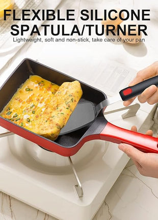 4PCS Flexible Silicone Spatula Turner Set and Kitchen Food Tongs with Silicone Tips, 600F Heat Resistant, Ideal for Flipping Eggs, Fish, Burgers, Pancake and Strong Grip on Salads, Pasta, Steaks, BBQ