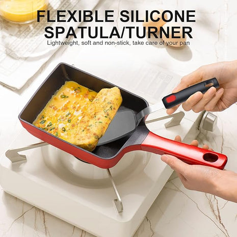 4PCS Flexible Silicone Spatula Turner Set and Kitchen Food Tongs with Silicone Tips, 600F Heat Resistant, Ideal for Flipping Eggs, Fish, Burgers, Pancake and Strong Grip on Salads, Pasta, Steaks, BBQ