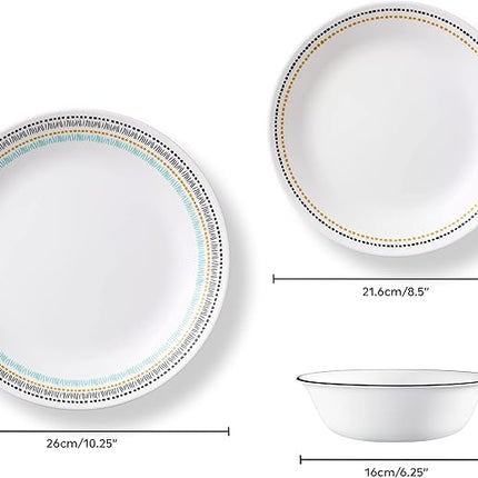 Corelle Vitrelle Glass Dinnerware Set, Chip & Crack Resistant Triple Layer Glass, 4-PC Dinner Plates, Paloma