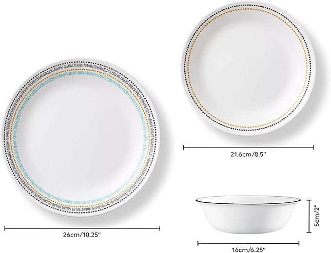 Corelle Vitrelle Glass Dinnerware Set, Chip & Crack Resistant Triple Layer Glass, 4-PC Dinner Plates, Paloma