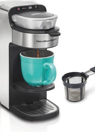 Hamilton Beach The Scoop Single Serve Coffee Maker & Fast Grounds Brewer for 8-14oz. Cups, Brews in Minutes, 40oz. Removable Reservoir, Stainless Steel (49987),Silver
