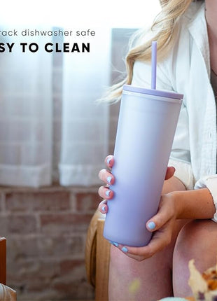 Simple Modern Plastic Tumbler with Lid and Straw | Reusable BPA Free Iced Coffee Cups Double Wall Smoothie Cup | Gifts for Women Men Him Her | Classic Collection | 24oz | Winter White