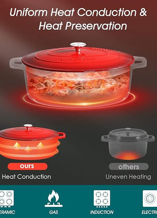 vancasso Enameled Cast Iron Dutch Oven, 9.3 Quart Dutch Oven Pot with Lid, Oval Dutch Oven Cast Iron Pot with Non Stick Enamel Coating for Bread Baking, Red