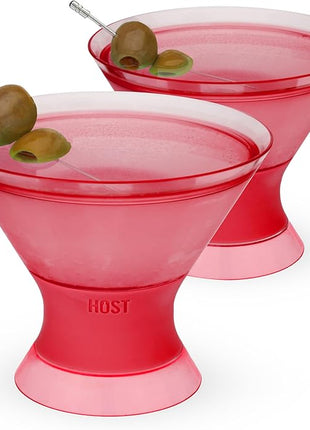 HOST Freeze Insulated Martini Cooling Cups, Plastic Freezer Gel Chiller Double Wall Stemless Cocktail Glass Set of 2, 9oz Punch Pink