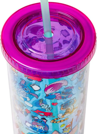 Silver Buffalo Disney Lilo & Stitch Halloween Costumes of Other Disney Characters Featuring Scrump Plastic Tall Cold Cup with Lid and Straw, 20 Ounces
