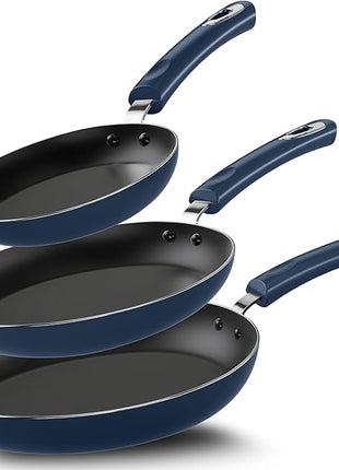 Utopia Kitchen Nonstick Cookware 3 Piece Set, Non-Stick Frying Pans with Induction Bottom, 8, 9.5 & 11 Inches Frying Pans with Bakelite Handles, PFOA Free, Midnight Blue & Black