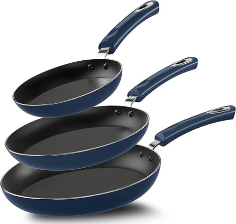 Utopia Kitchen Nonstick Cookware 3 Piece Set, Non-Stick Frying Pans with Induction Bottom, 8, 9.5 & 11 Inches Frying Pans with Bakelite Handles, PFOA Free, Midnight Blue & Black