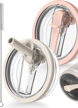 30oz Leak Proof Lid for Stanley Quencher H2.0 Tumbler, Flip Straw Lid Replacement 30 oz Tumbler No Spill Cover Top for Stanley Protour Stanley Cup Accessories, 2 Pack(Cream,Light Nectarine)