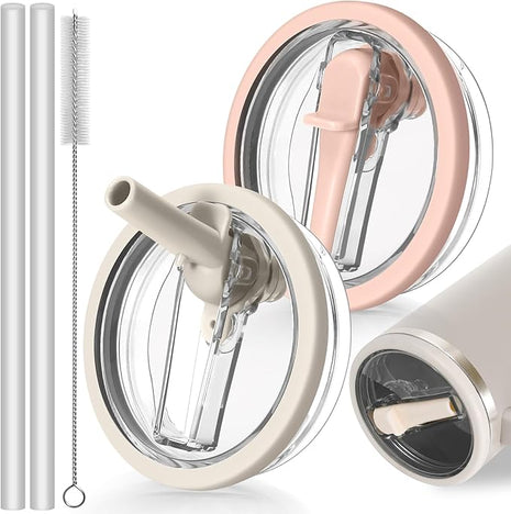 30oz Leak Proof Lid for Stanley Quencher H2.0 Tumbler, Flip Straw Lid Replacement 30 oz Tumbler No Spill Cover Top for Stanley Protour Stanley Cup Accessories, 2 Pack(Cream,Light Nectarine)