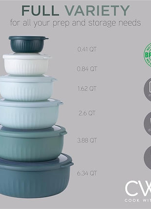 COOK WITH COLOR Prep Bowls with Lids- Wide and Deep Nesting Plastic Small Mixing Bowl Set with Lids, 12 Piece Set - Wide Bowls, Teal