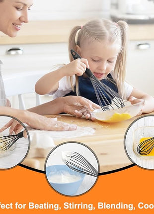HOTEC 4 Pieces Silicone Whisks Set, Wire Balloon Whisks Egg Beater, Non-slip Handle Whisk for Non-stick Cookware Perfect for Cooking, Stirring, Beating and Blending (Black)