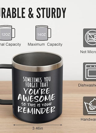 NOWWISH Inspirational Gifts for Men Women, Sometimes You Forget You're Awesome Coffee Mug, Thank You Gifts, Funny Birthday Gifts for Husband Dad, Coworker, Friends on Fathers Day, Black