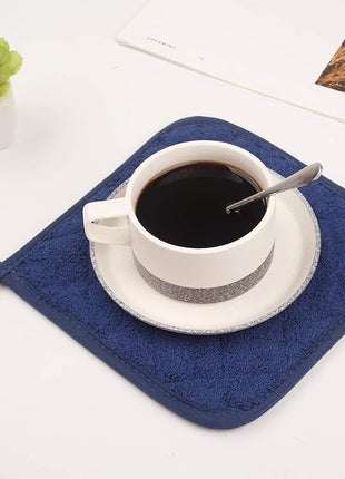 100% Cotton Kitchen Everyday Basic Terry Pot Holder Heat Resistant Coaster Potholder for Cooking and Baking Set of 5 Dark Blue
