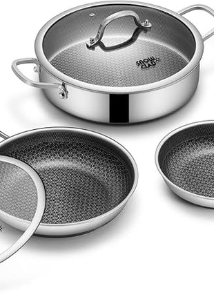 Saute Pan Set,Hybrid Non Stick 5 Quart Everyday pan,10 inch skillet,8 inch skillet,Chicken Fryer, PFOA Free Cookware,Deep Frying Pans with Lid,Dishwasher and Oven Safe,Works on All Cooktops