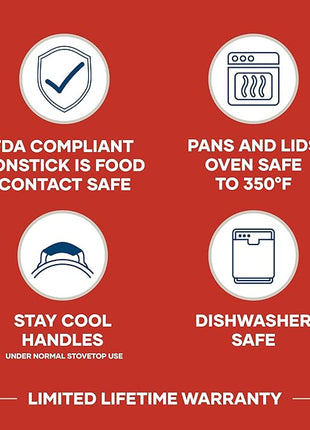 Farberware Cookstart DiamondMax Nonstick Cookware/Pots and Pans Set, Dishwasher Safe, Includes Baking Pan and Cooking Tools, 15 Piece - Red