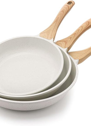 SENSARTE Nonstick Frying Pan Skillets, White Ceramic Coating Omelette Pans, Healthy Cookware Chef's Pan, Free of PTFE & PFAS (9.5+11+12.5 Inch)