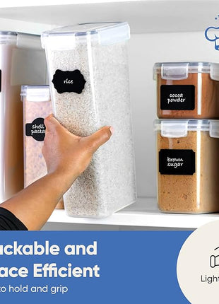 Airtight Food Storage Container Set - 24 Piece, Kitchen & Pantry Organization, BPA-Free, Plastic Canisters with Durable Lids Ideal for Cereal, Flour & Sugar - Labels, Marker & Spoon Set