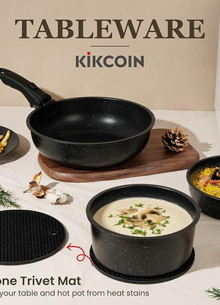 KIKCOIN 24 Pack Pots and Pans Set Non Stick, Detachable Handle Cookware Set, Induction RV Kitchen Cooking Set with Removable Handle, Frying Pans, Egg Pan - Dishwasher/Oven Safe, PFOA Free