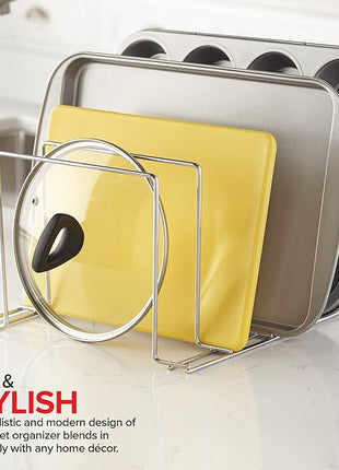 Stock Your Home Chrome (2 Pack) Steel Baking Pan Organizer Rack for Cabinet or Counter, Holder for Kitchen Cutting Boards, Pot Lids, or Cookie Sheets - Rust Proof Wire, Drying Storage