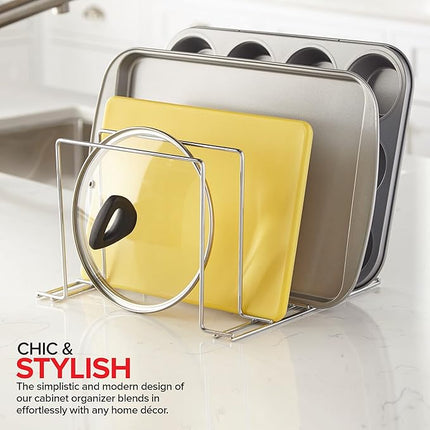 Stock Your Home Chrome (2 Pack) Steel Baking Pan Organizer Rack for Cabinet or Counter, Holder for Kitchen Cutting Boards, Pot Lids, or Cookie Sheets - Rust Proof Wire, Drying Storage