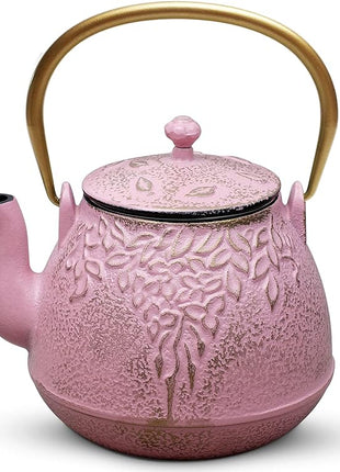 Cast Iron Teapot, TOPTIER Japanese Cast Iron Tea Pot with Infuser for Loose Leaf and Tea Bags, Stovetop Safe Cast Iron Tea Kettle Coated with Enameled Interior for 40 oz (1200 ml), Blush Pink