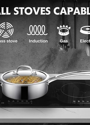 Frying Pans Nonstick Set with Lid,Hybrid Non Stick 5 Quart Saute pan,10 inch Skillet,8 inch Skillet PFOA Free Cookware,Stainless Steel skillet,Deep Saute Pan,Dishwasher Safe,Works on All Cooktops