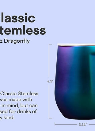 Corkcicle Stemless Wine Tumbler - Keeps Drinks Cold for 6 Hours - Triple-Insulated Stainless Steel - Non-Slip Base - Summer Drinkware Gift - Keeps Drinks Ice Cold - 12 oz - Dragonfly
