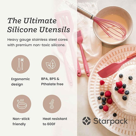 Starpack 'Flip & Whip' Premium Silicone Baking Utensils Set (5 Pcs) - Cooking Utensils with Heat Resistant to 600°F - Large & Small Spatulas, Whisk & Basting - Brush Baking Tool Set