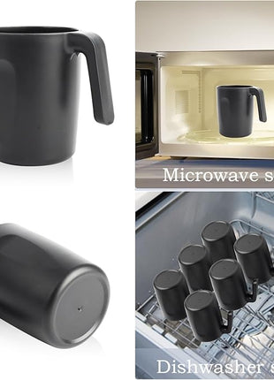 Homienly Wheat Straw Coffee Mugs 6 PCS, Alternative to Plastic Mugs with Handles, Unbreakable Coffee Mugs, Reusable Camping Mug Drinking Cups Set, Microwave and Dishwasher Safe Cups for Kitchen(Black)