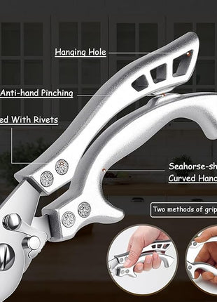 Dreach Reach Heavy Duty Poultry Shears with Serrated Edge - Kitchen Scissors For Chicken, Bone, Meat, Turkey, Fish - No Rust, Spring Loaded, Stainless Steel