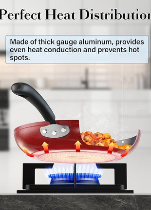 Cook N Home Nonstick Frying Pans Set 3 Piece, 8, 9.5, 11-Inch Kitchen Cooking Skillets Saute Fry Pan Induction Compatible, Marble Red