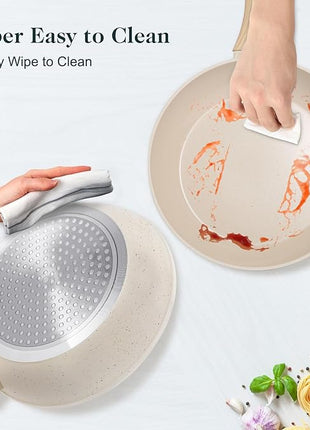 Pots and Pans Set Non Stick, 11pcs Ceramic Cookware Set, Non Toxic Induction Kitchen Cookware Sets, Nonstick Cooking Set with Stay Cool Handle, 100% PFOA Free, Cream