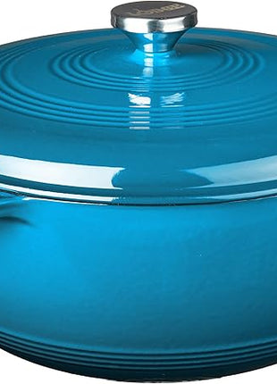 Lodge 7.5 Quart Enameled Cast Iron Dutch Oven with Lid – Dual Handles – Oven Safe up to 500° F or on Stovetop - Use to Marinate, Cook, Bake, Refrigerate and Serve – Cornflower Blue