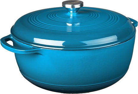 Lodge 7.5 Quart Enameled Cast Iron Dutch Oven with Lid – Dual Handles – Oven Safe up to 500° F or on Stovetop - Use to Marinate, Cook, Bake, Refrigerate and Serve – Cornflower Blue
