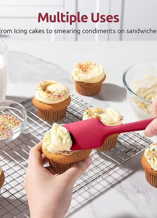 U-Taste Silicone Spatula Set: 600ºF High Heat Resistant, Seamless Food Grade Flexible Rubber Kitchen Cooking Mixing Baking Scraper for Nonstick Cookware Set of 3 (Red)