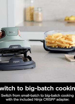 Ninja Crispi Air Fryer, Microwave, Freezer & Dishwasher Safe, Non Toxic Glass Portable Cooking System, 4 QT & 6 Cup Glass Containers with Storage Lids, Easy Meals, Air Fry, Bake, Green, FN101SG