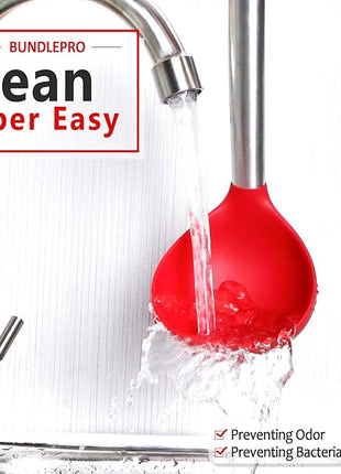 Pack of 2 Ladle Spoon,Silicone Large Spoon for Soup,Non Stick Kitchen Utensils with High Heat Resistant,BPA Free Perfect Kitchen Tools for Cooking, Stirring,Serving Soups (BLACK-RED)