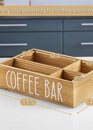 ALELION ALEION Brown Coffee Station Organizer - Wood Coffee Bar Accessories Organizer with Removable Dividers for Pods Condiment Syrup Tea Cups Stirrers - for Farmhouse Coutertop Decor