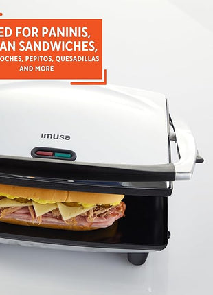 IMUSA 12x10in Stainless Steel Electric Panini Press with Temperature Control, Nonstick Plates for Sandwiches, Grilled Paninis, Quesadillas, and More