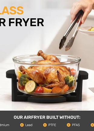 Big Boss 16Qt Extra Large Glass Air Fryer Non Toxic – Family Sized 4 in 1 Cooker with 3 Cooking Sections, Stainless Steel Racks for French Fries, Chicken, No Preheat, Self Cleaning, Dishwasher Safe