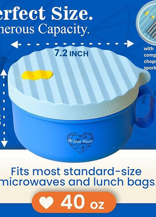 AI LOVE PEACE Ramen Bowl, 40 oz Microwaveable Noodle Cooker for Ramen, Pho, Soup, and Pasta, Dishwasher Safe and Portable, Ideal for Home, Office, Dorm, or Gift (Blue)