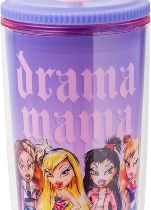 Silver Buffalo Bratz Drama Mama Featuring Cloe, Yasmin, Jade, and Sasha Plastic Tumbler Cold Cup with Lid and Straw, 20 Ounces